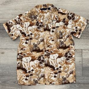 Janie and Jack Beige and Brown Safari Print Button-Down Shirt
